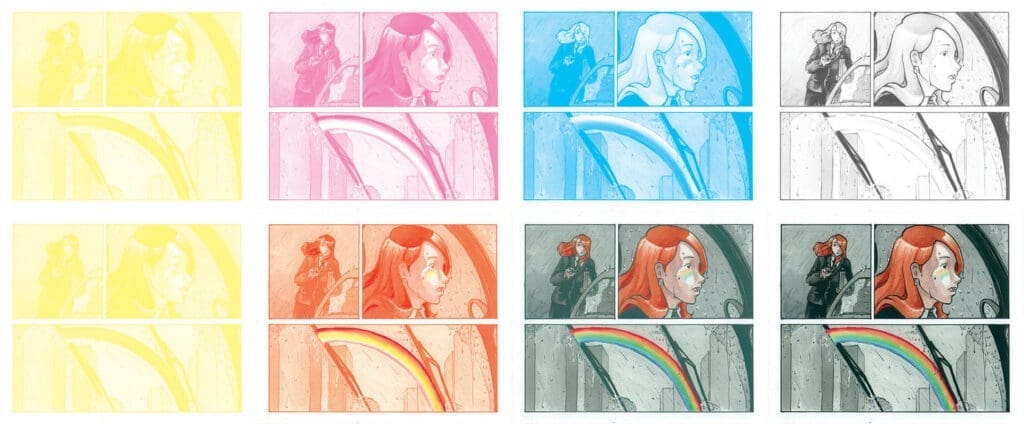 Décomposition d'une image en CMJN pour montrer les différentes couches de couleur