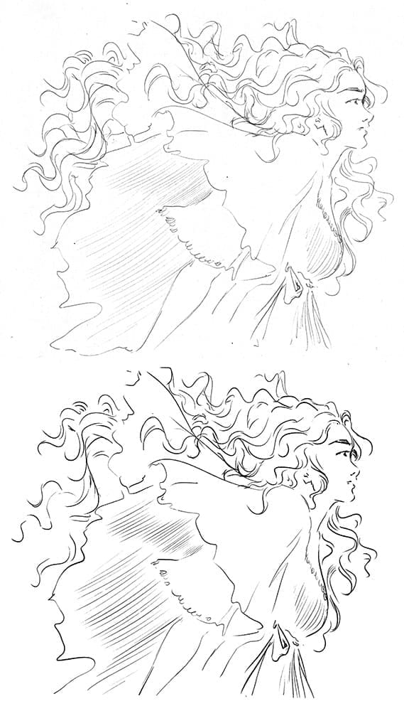 Test de dessin avec le Scribo PW310 de chez Huion : comparaison entre version papier et version digitale
