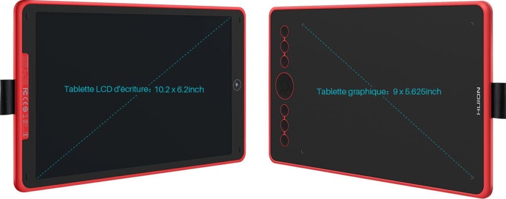 Avec le modèle H320M de chez Huion, vous aurez, d'un côté, une tablette graphique avec 11 boutons, de l'autre un écran LCD d'écriture