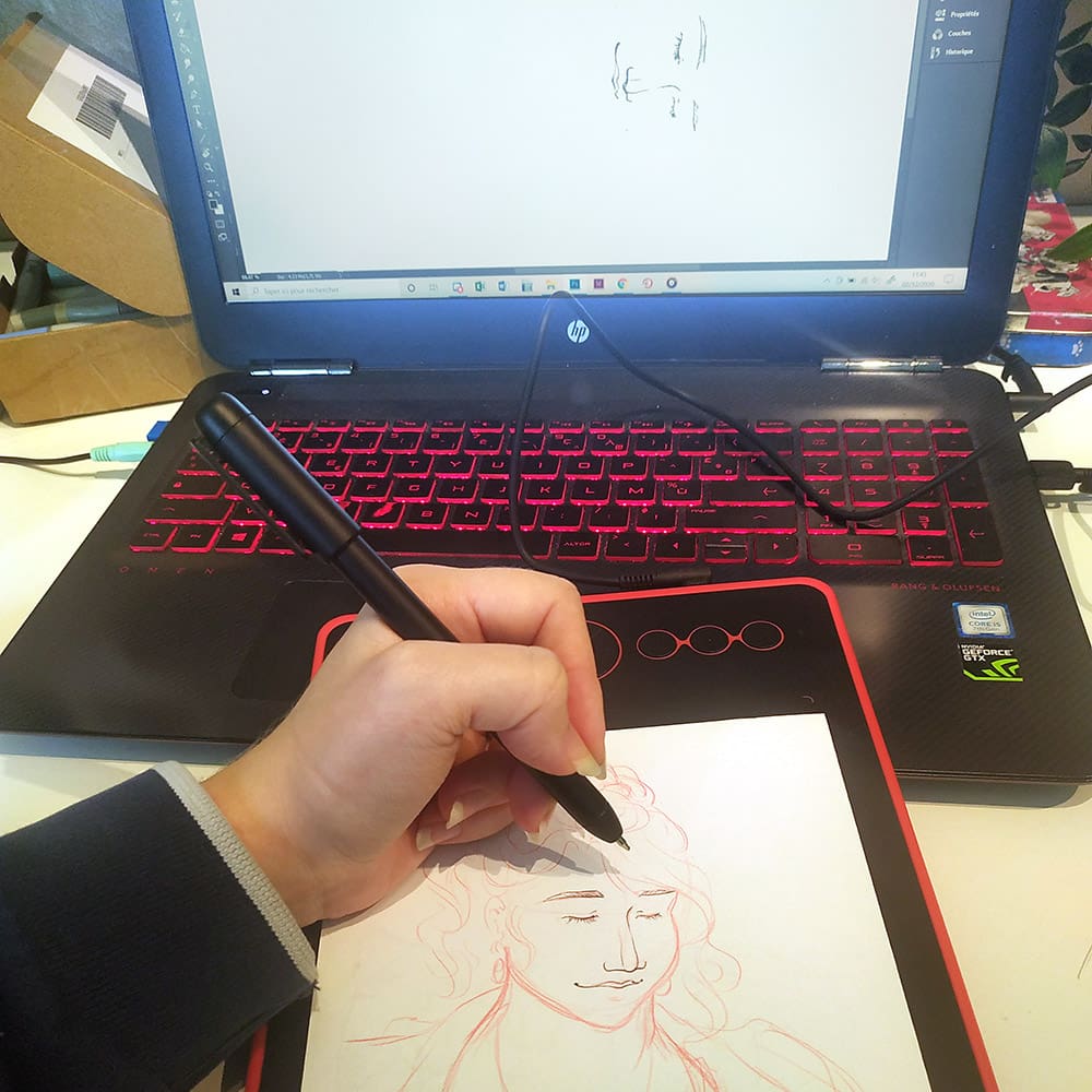test de dessin avec le Scribo PW310 et de la tablette graphique H320M de chez Huion.