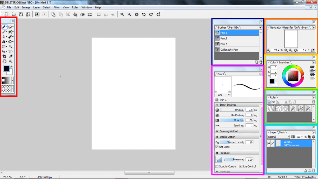 interface logiciel dessin Deleter CGIllust Neo