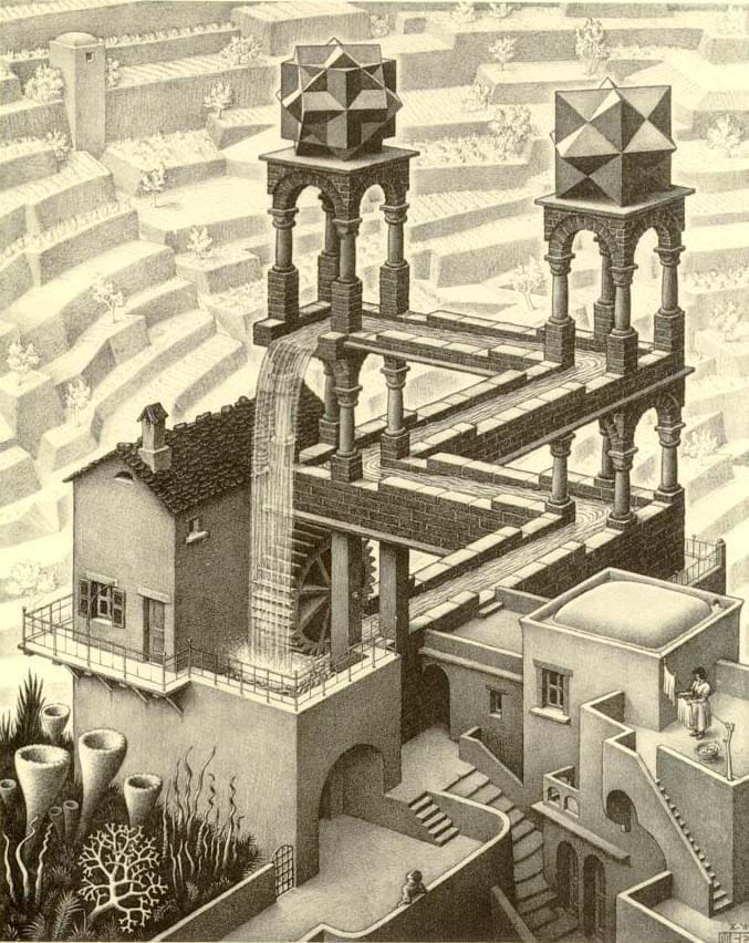 Exemple d'un perspective impossible par M. C. Escher.