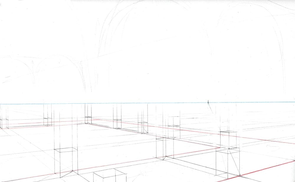 Faire une illustration en perspective à 2 points de fuite, étape par étape : tracer les lignes verticales