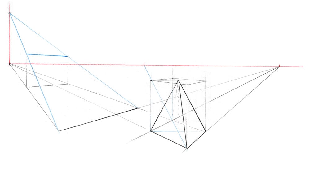 tracer des plans inclinés et des pyramides dans une perspective à 2 points de fuite