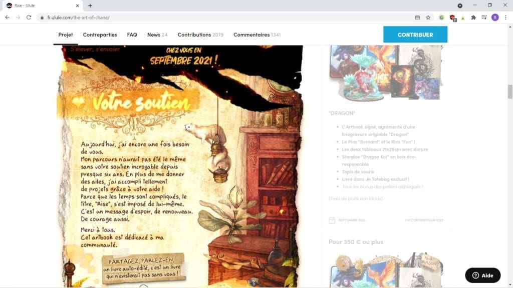 Exemple de présentation de page Ulule avec le dernier projet de financement participatif de Chane