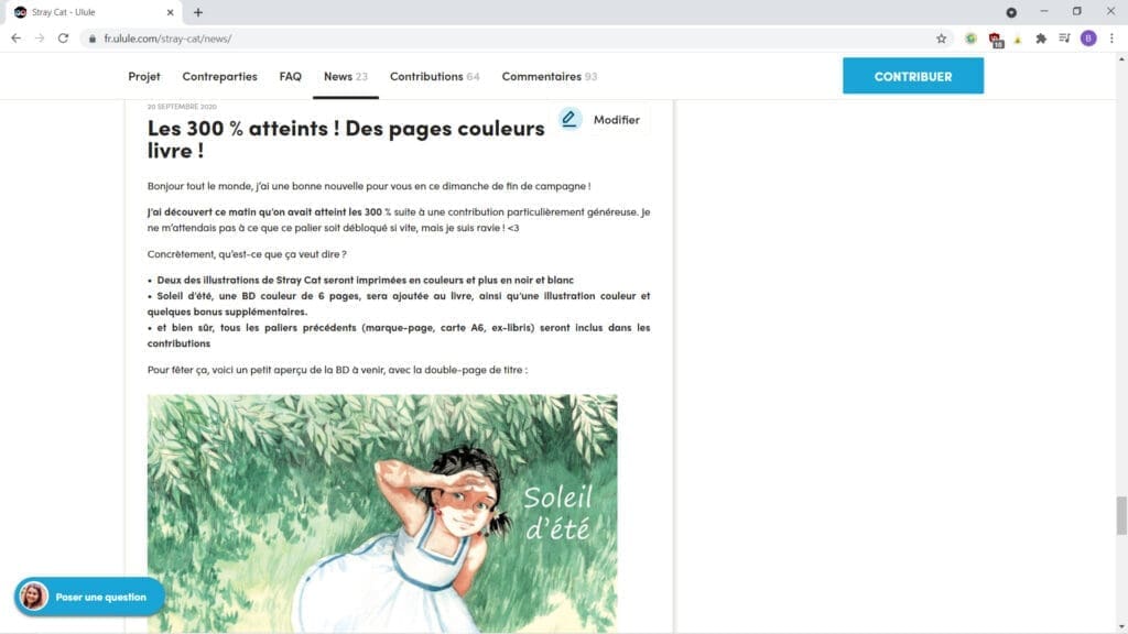 Exemple de news Ulule : Informez les contributeurs pour les rassurer et les inciter à partager !