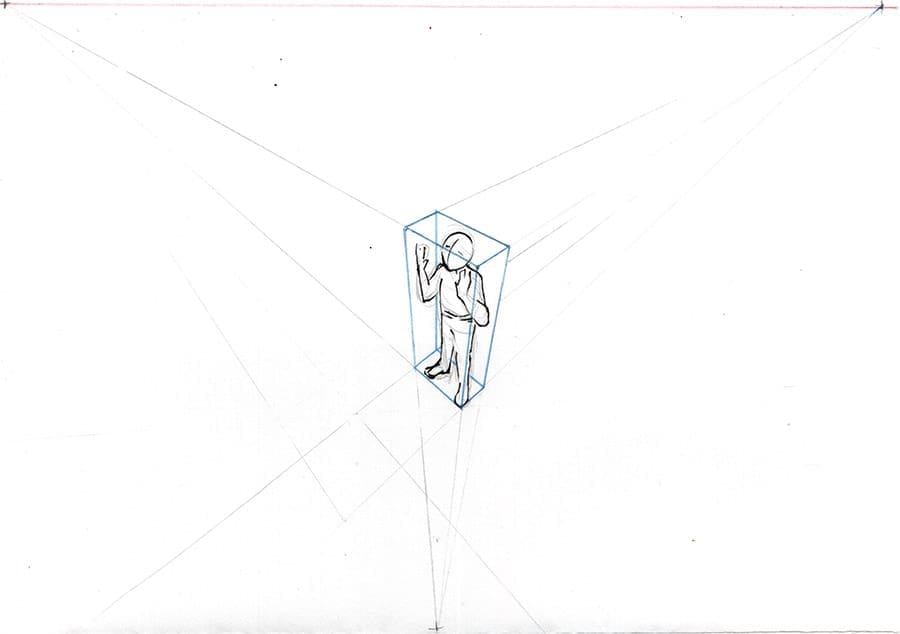 comment dessiner des personnages en perspective : tout commence avec une grosse boite