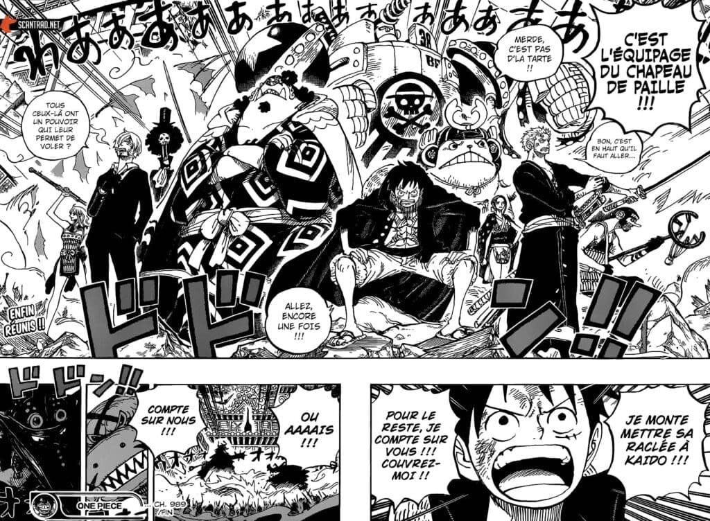 Extrait de "One Piece" par Eiichiro ODA - Une case s'étale sur les deux pages de la double-page. 