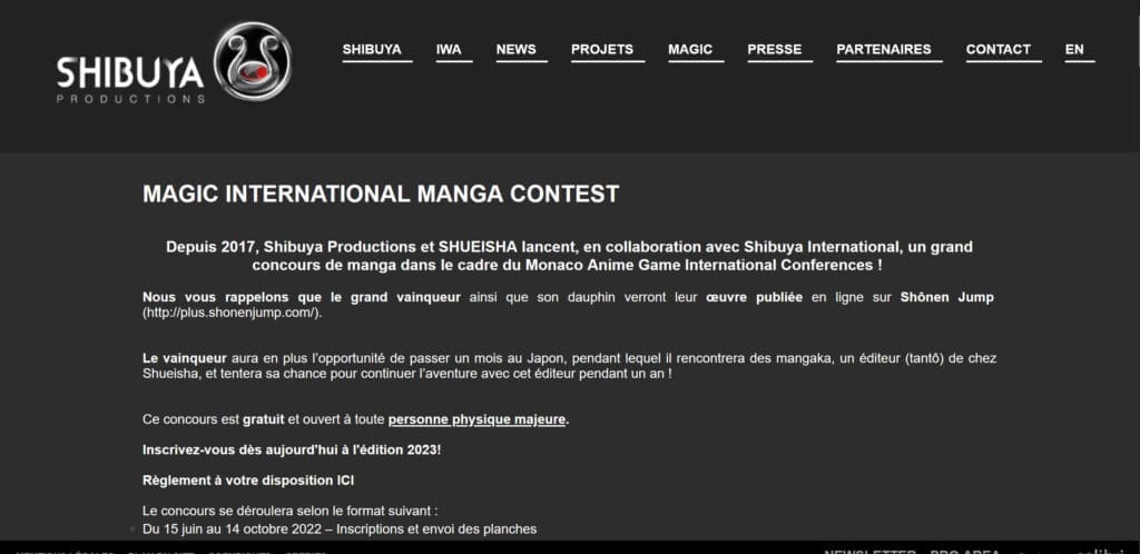 MAGIC Internation Manga contest, proposé par Shibuya production