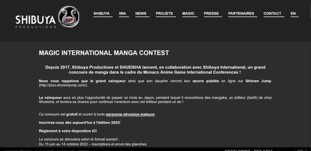 MAGIC Internation Manga contest, proposé par Shibuya production